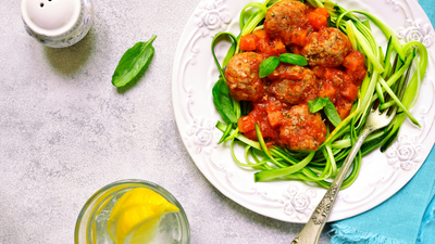 Air Fried Meatballs with Zucchini Noodle Spaghetti